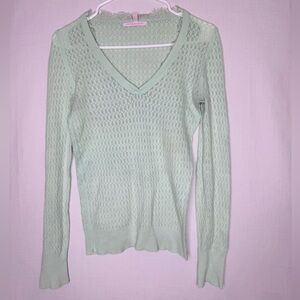 Victorias Secret Women’s V Neck Sweater Semi Sheer Mint Long Sleeve Lace